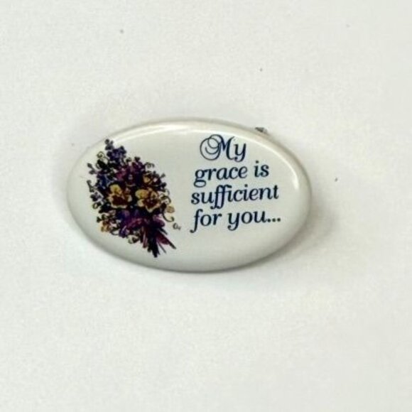 Inspirational Brooch Pin Ceramic My Grace Is Sufficient For You 1.25in Religious - Picture 10 of 10